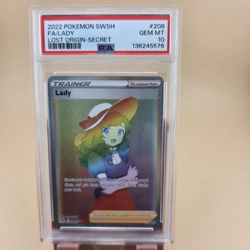 Pokémon Lady 208/196 Lost Origin Rainbow Trainer Secret Rare Card PSA 10 Mint