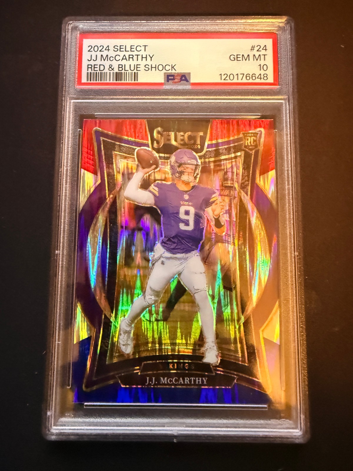 2024 Select JJ McCarthy Concourse RC Red & Blue Shock Rookie #24 Vikings PSA 10