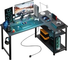 L Shaped Gaming Desk 110x80CM with Power Outlets Corner Computer Desk with Shel