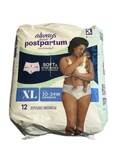 Always Discreet Postpartum Underwear XL RapidDry Core Sensitive Skin 12 Pack NEW