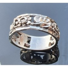 925 STERLING SILVER FILIGREE FLOWER BAND RING SIZE 9 AT