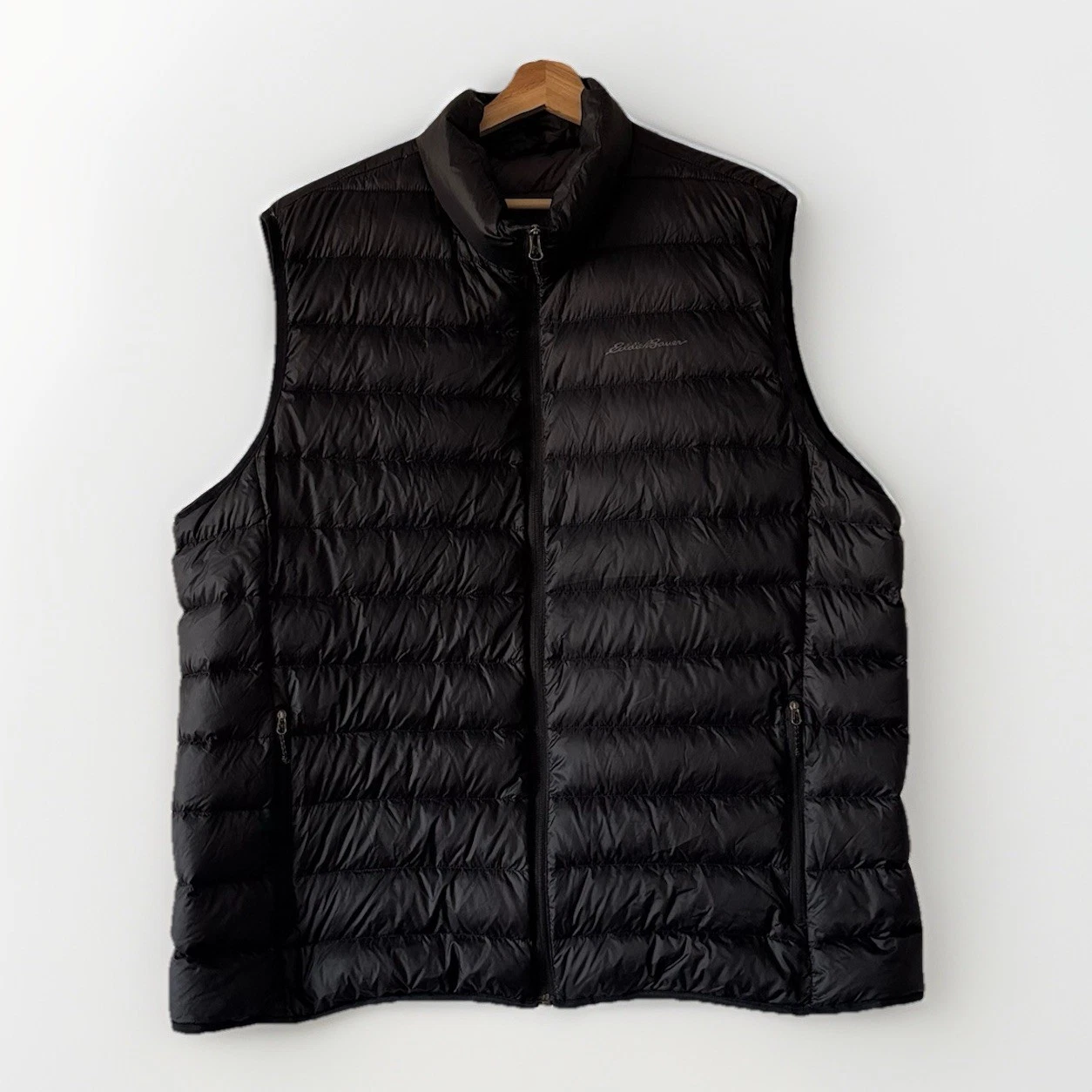 Eddie Bauer Down Puffer Vest Mens XXL Black Outdoors Travel Full Zip Minimalist