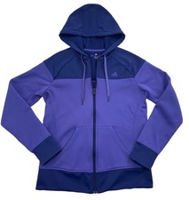 Adidas Womens Climawarm Full Zip Hoodie Purple Colorblock Sz M Fleece Thumbholes