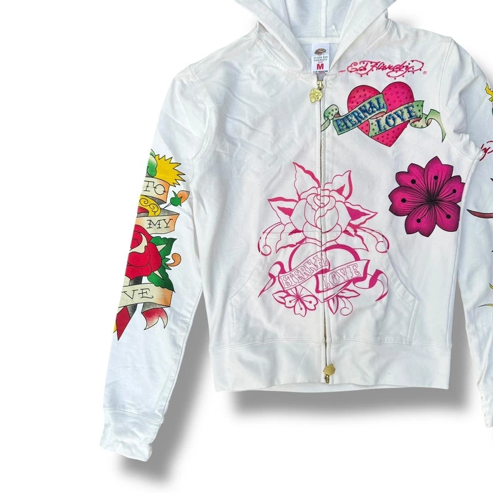 Sudadera con capucha Ed Hardy blanca con cremallera completa Foto 3 de 4
