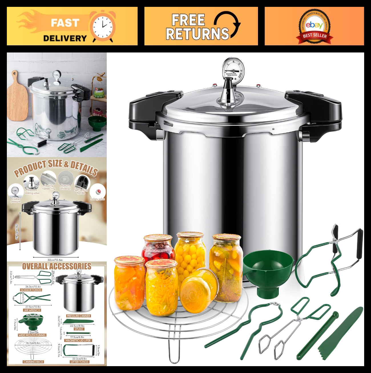 Canner Kit With 6 Stainless Steel Supplies & Steam Rack