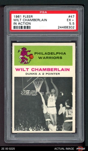1961 Fleer #47 Wilt Chamberlain In Action Warriors HOF Kansas  PSA 5.5 - EX+