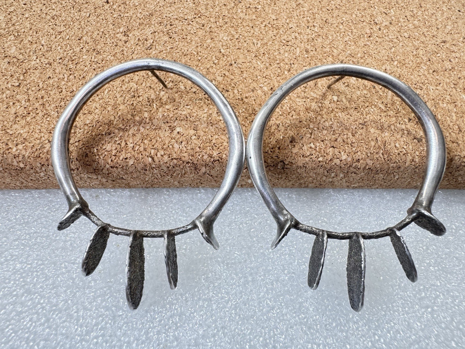 Rare Stunning Vintage AYSE Sterling Silver Modernist Design Brutalist Earrings image 2
