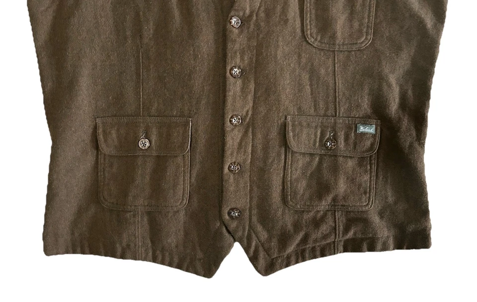 Woolrich Men’s Ruxton Brown Herringbone Wool Vest Front Pockets Size XL - Image 4 of 4