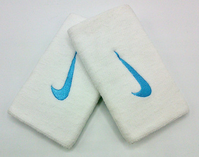 Nike Tennis Premier Doublewide Wristbands Adult White/Baltic Blue