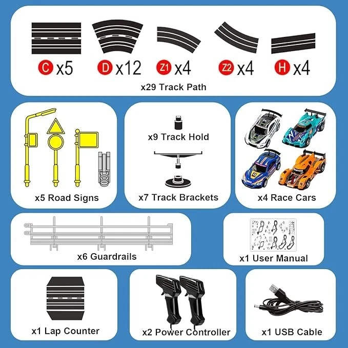 Coche Ranura Eléctrico RC Escala 1:43 Niños Pista de Carreras Set 4 Coches 2 Manos Controladores Foto 2 de 4