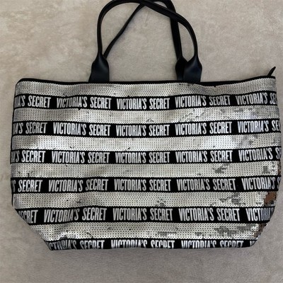 Victoria's Secret Silver Sequin Logo Tote Bag Women's Fashion Glamorous