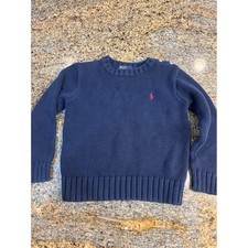Polo Ralph Lauren Boys Navy Blue Cotton Knit Crewneck Sweater Size 6 Pony Logo