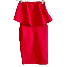 Red Drape Overlay Strapless Dress Bodycon Stretchy Form Fitting Dress Size S