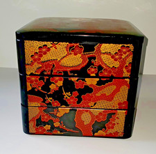 Vintage Japanese Lacquer Ware 3 Tier Stack Be...
