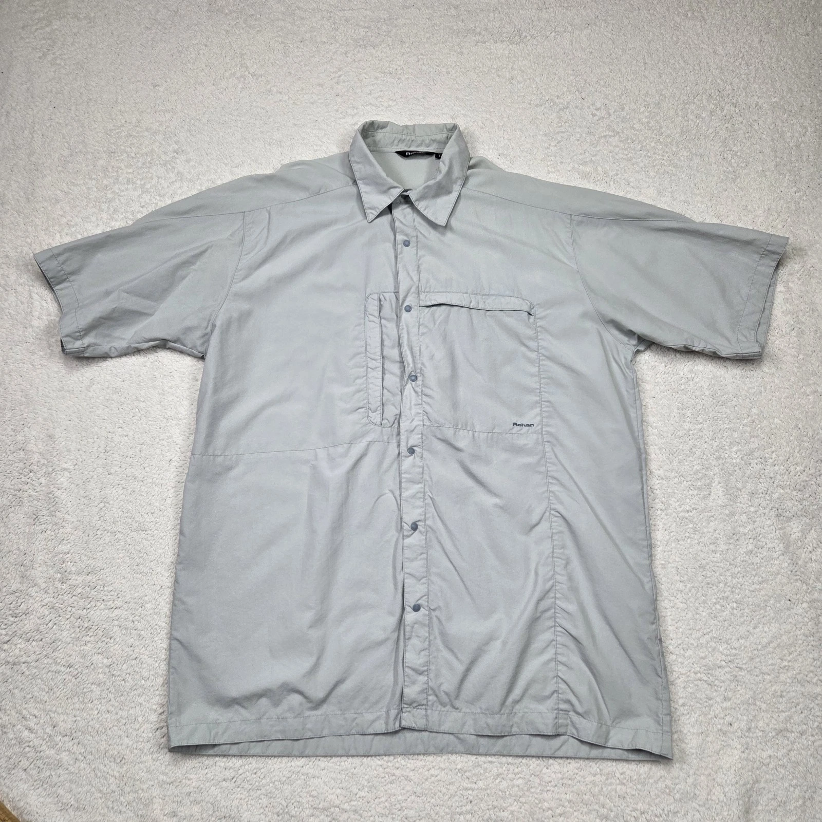 Rohan Short Trail Shirt Size Large Grey Lightweight Short Sleeves Hiking Walking