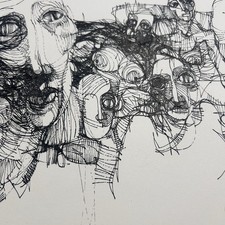 Disegno Originale a China su Carta Studio Espressionista Modernista Anni 60