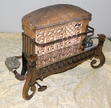 Ray Glo Vintage Gas Heater Stove Ceramic Panels Bricks Heavy Brass Metal Decor