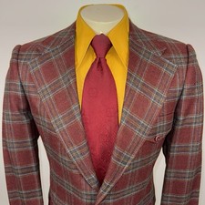 Vintage Brooks Jacket Leisure Suit Blazer Coat Wool Plaid Disco 60s 70s Mens 40