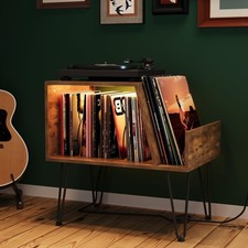 Tohomeor Vinyl Record Player Stand with LED Light Charging Station USB Port Turn