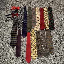 Lot of 19 Men's Neck Ties - Various Brands 4 Bow Ties And One Clip On 22