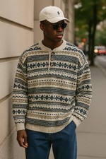 Vintage Mountain Express Nordic Fair Isle Gra...
