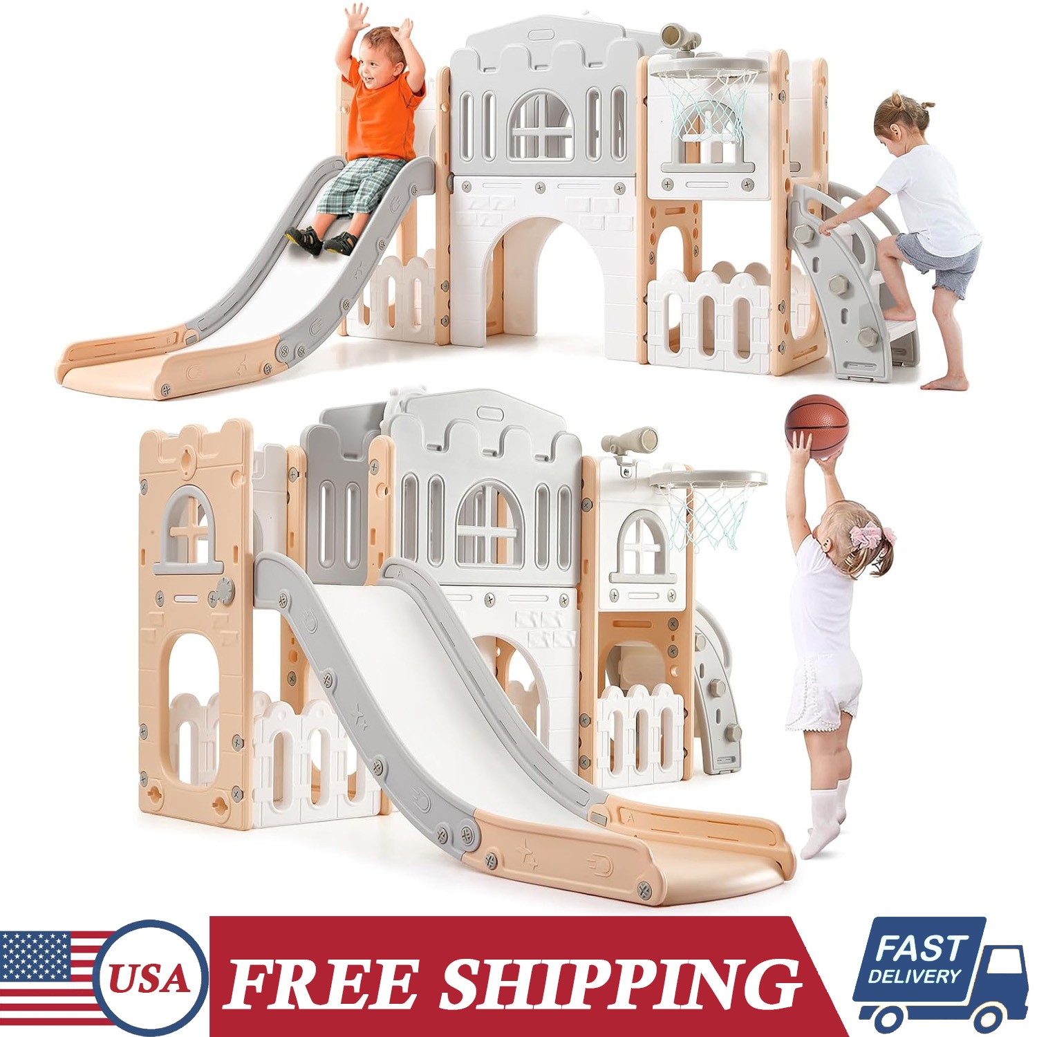 8-in-1 Toddler Slide &Climber Playset for Kids 1-3 Age Activ