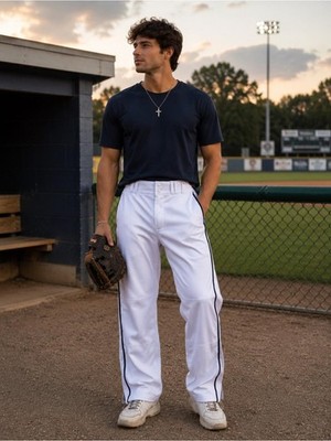 Champro Baseball Pants Adult Medium White Black Stripe Athletic Pants