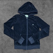 Vintage Y2K Juicy Couture Black Velour Zip-Up Hoodie Jacket Logo Size Large