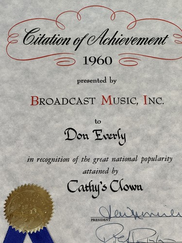 The Everly Brothers Don Everly 1960 Cathy’s Clown BMI Award - Bild 2 von 8