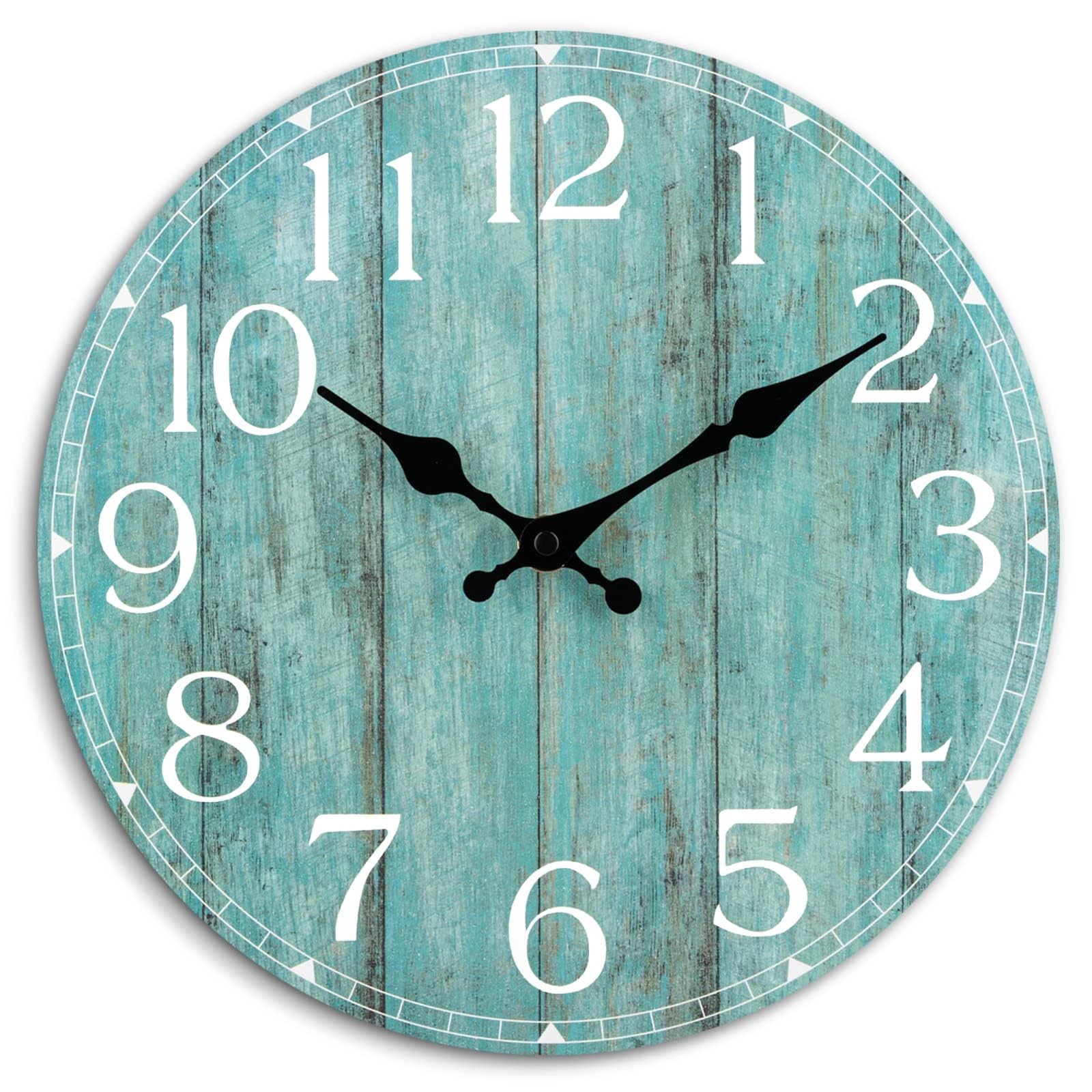 HYLANDA Wall Clock, Teal Silent NonTicking Battery Operated, Kitchen Rustic V...