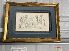 Neoelassial Alabaster relief  with a Velvet and Gold frame Venus & Putti plaque 