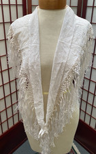 Flamenco Shawl Mantoncillo Pico Fleco, Color White Eyelet with Fancy Fringe