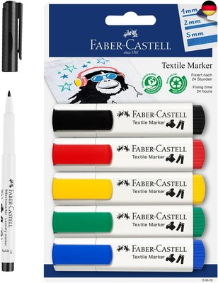 FABER-CASTELL 205066 - Textilmarker Set für helle Stoffe, Stoffmalstifte in 5 