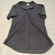 Barco Uniform Wendy Employee Worker Shirt Women Black Pinstripe Button-8662