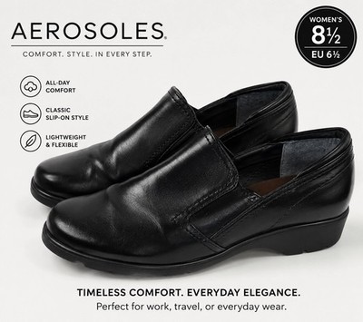 Aerosoles Black Leather Slip-On Comfort Shoes Women s Size 8.5 M- Loafer