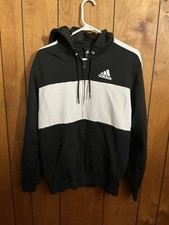 Adidas Mens Size Small Full Zip Up Hoodie Sweatshirt Black White