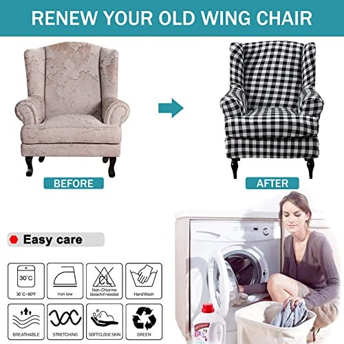 Wing Chair Slipcovers 2 Pieces Stretch Spandex Wingback Chair Covers Sofa - Picture 6 of 8