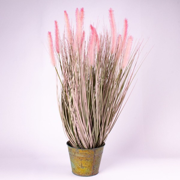 Artplants Kunstgras Lampenputzergras Ovidio, Rispen, Zinktopf, GrüN, 60Cm-image