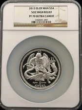 2013 ISLE OF MAN Silver 5 ANGEL NGC PF-70 ULTRA CAMEO 5OZ HIGH RELIEF