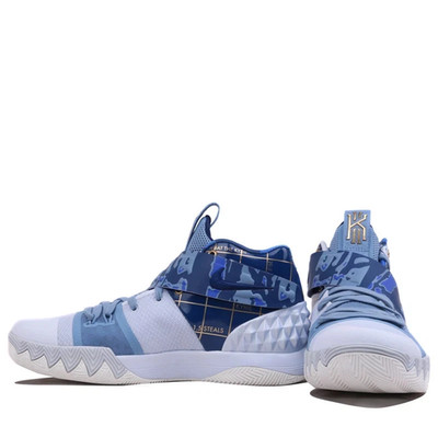 NIKE AJ5165 902 Mid Mixed Fabric Blue Gold Graphic Basketball Sneaker