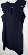 Vince Camuto Dress Womens 14 Navy Flutter Sleeve Shift V-Neck Lined NEW $128