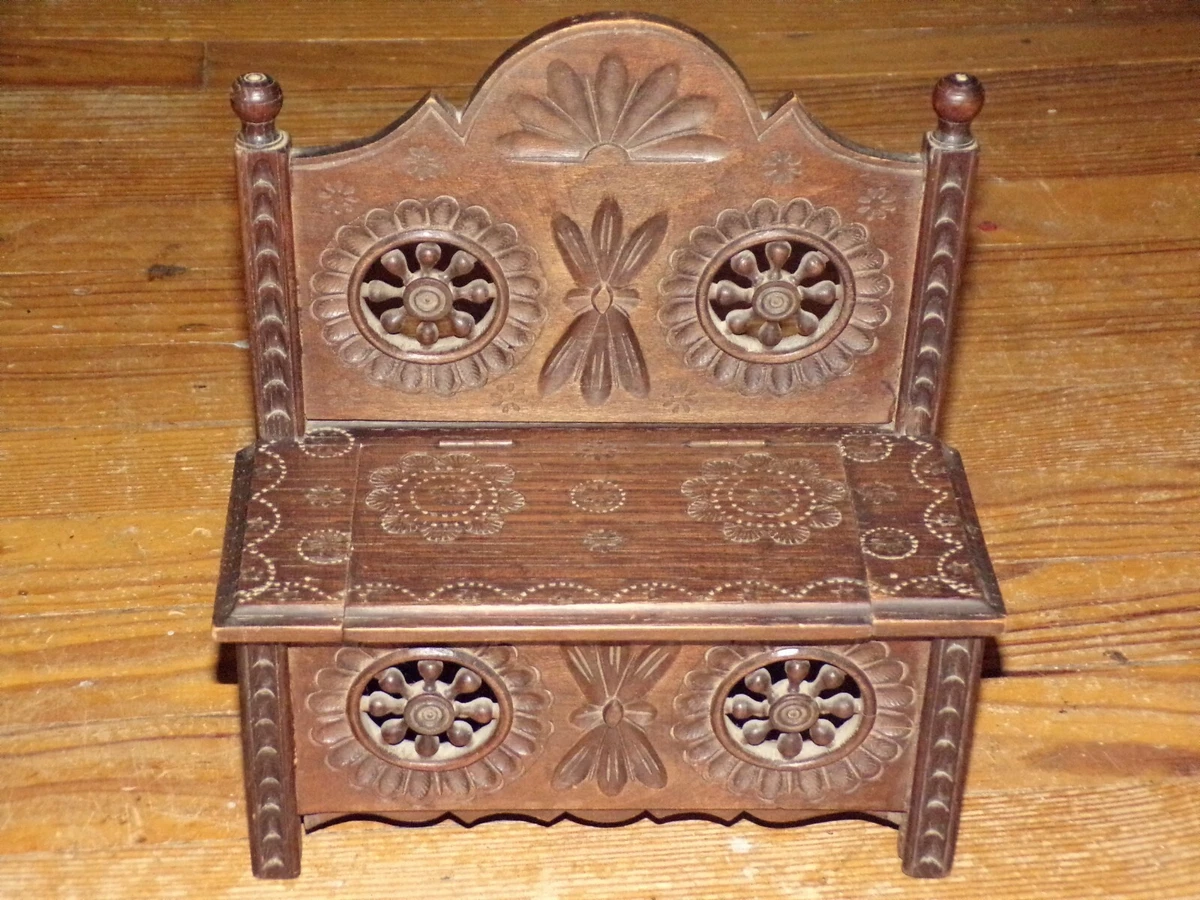 Ancien petit banc de jardin confident en bois et fonte années 1900