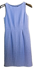 Ann Taylor Sleeveless Sheath Dress Blue Embroidered Crepe Size 4