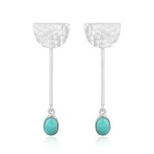 925 Sterling Fine Silver Turquoise Gemstone Hammered Design Earrings Jewelry