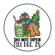 30 DO NOT OPEN TILL DECEMBER 25TH ENVELOPE SEALS LABELS STICKERS ROUND CHRISTMAS