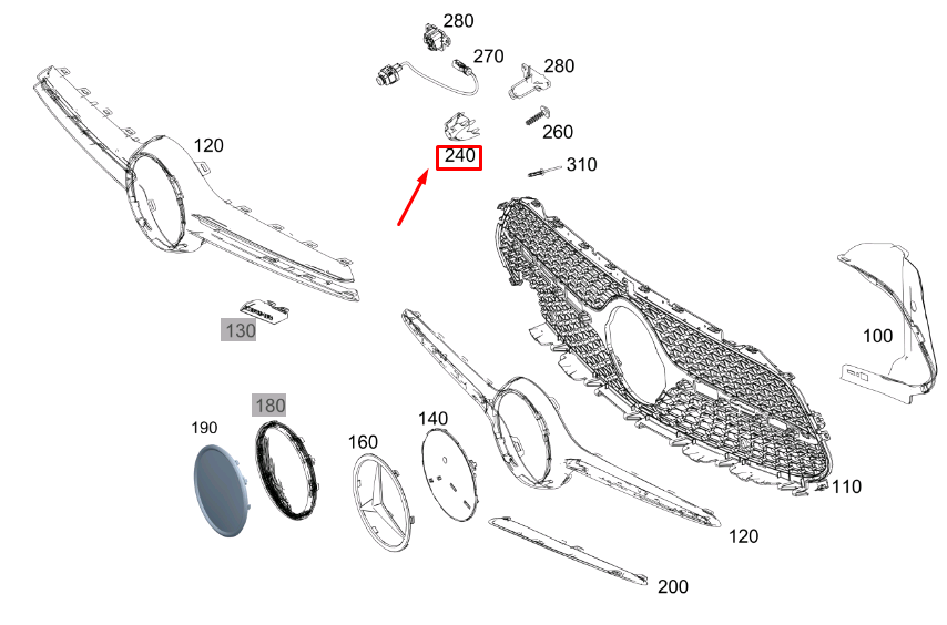 MB CLS C257 Zierleiste für 360-Grad-Sichtsystem vorne, A2578856300