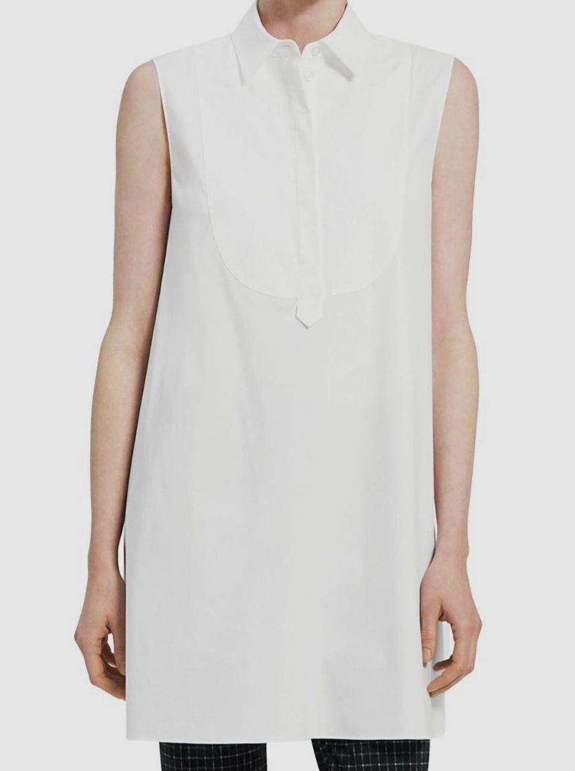 $276 Theory Women's White Luxe Cotton Blend Bib Tunic Top $276 Theory Women's White Luxe Cotton Blend Bib Tunic Top