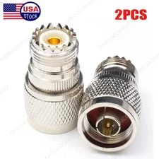 2Pcs NEW N-Type Male Plug to SO-239 UHF Female Jack RF Adapter Barrel Connector