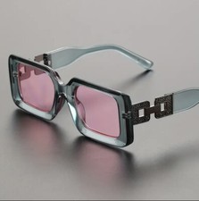 Womens Luxury Chain Arm Mod Narrow Rectangular Chic Sunglasses Fashion Summer