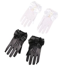 Girls Elegant Mittens Lace Faux Pearls Fishnet Gloves with Soft Lace Detailing